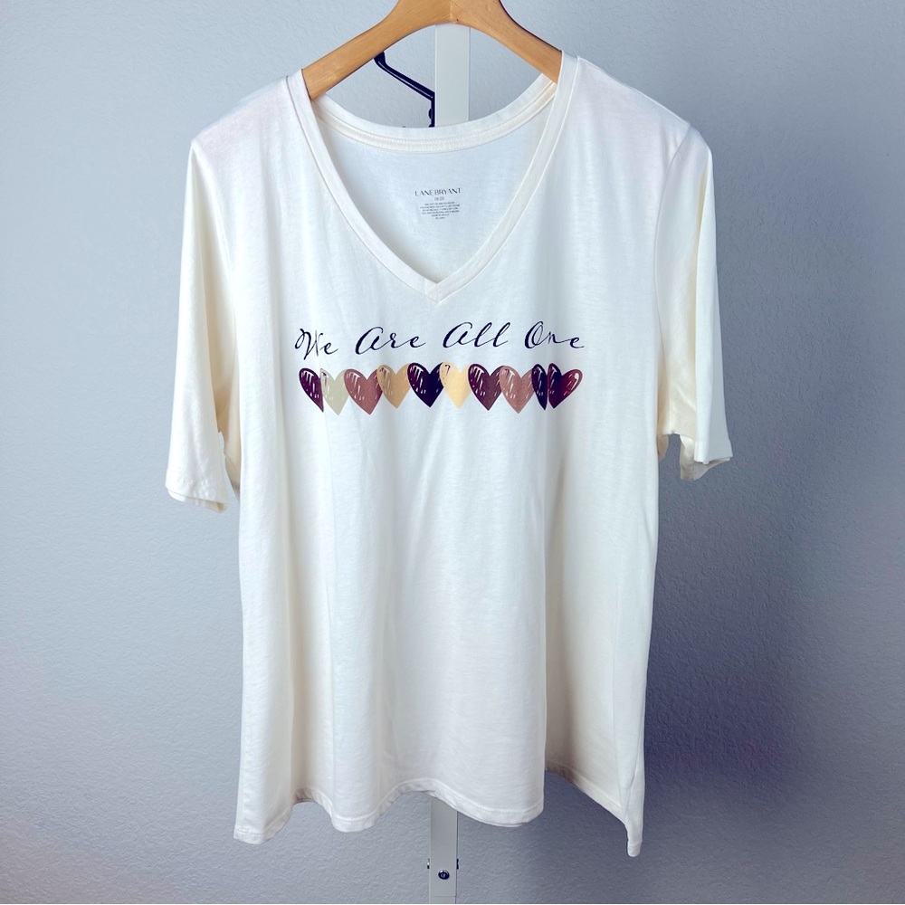 Lane Bryant women’s graphic shirt "We are all one" in ivory color size 18